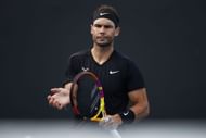 Rafael Nadal during a match at 2022 Melbourne Summer Set